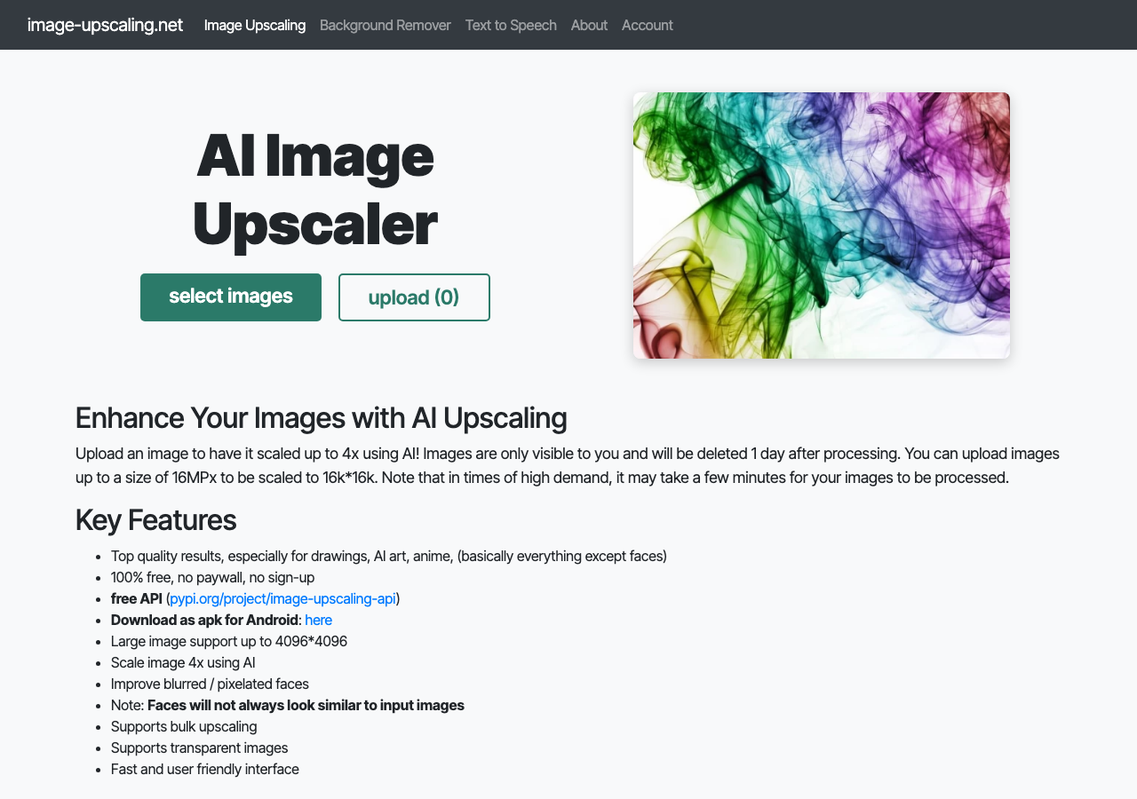Screenshot of image-upscaling.net