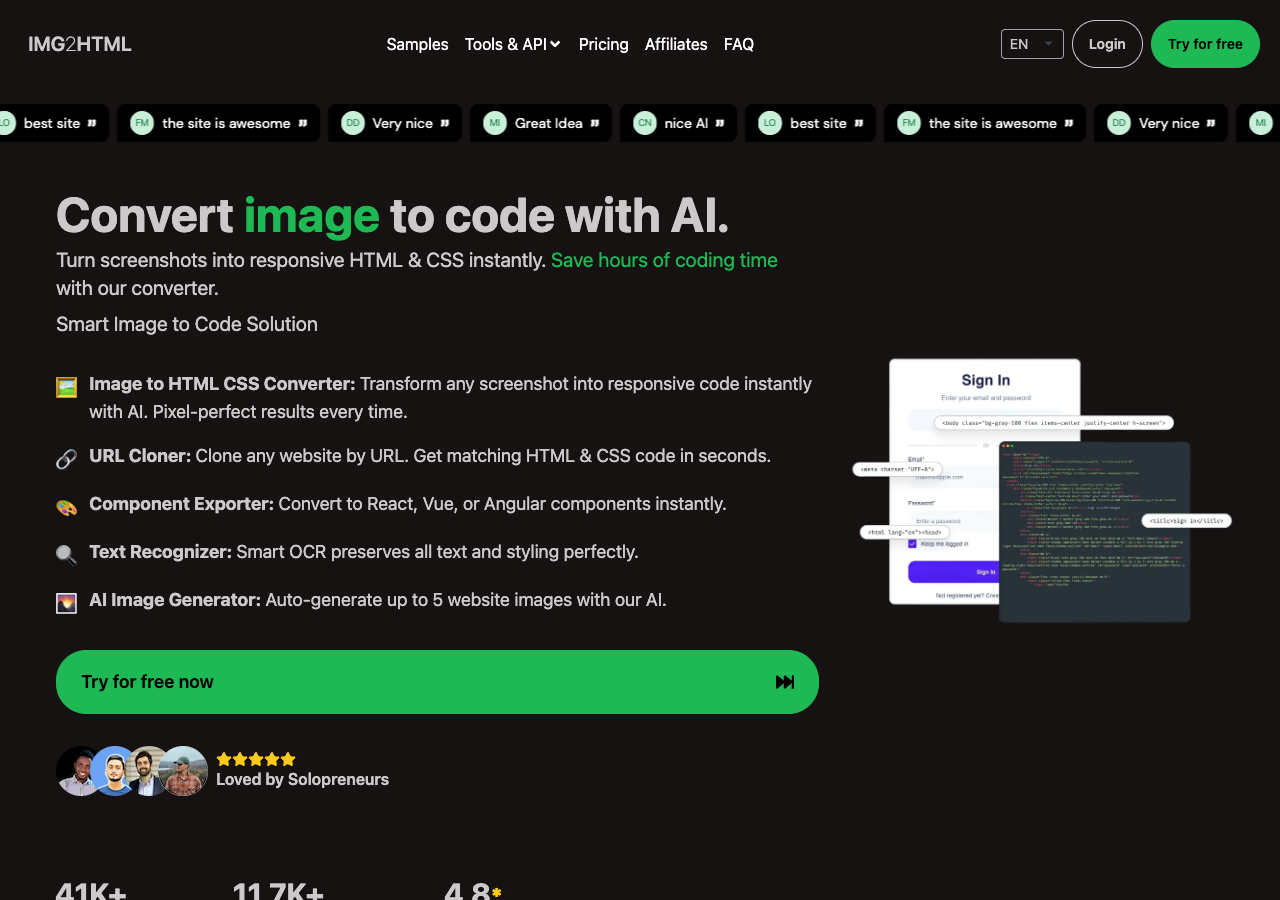 Screenshot of IMG2HTML