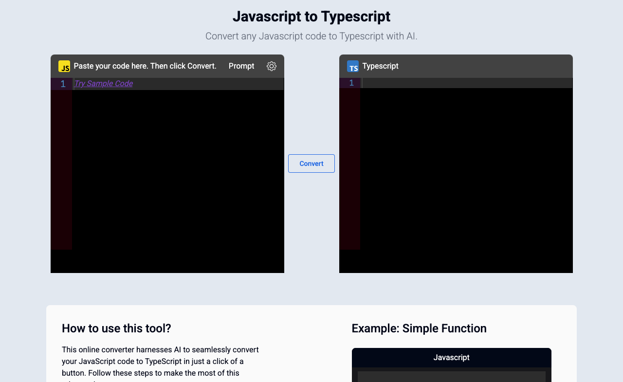 JS2TS main image - Effortlessly convert JavaScript to TypeScript