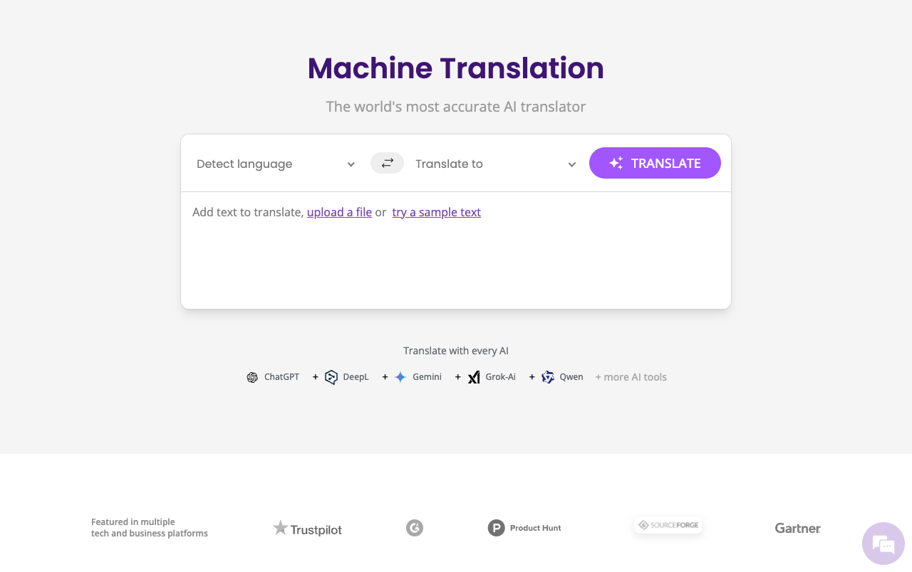 MachineTranslation.com main image - Breaking language barriers with AI