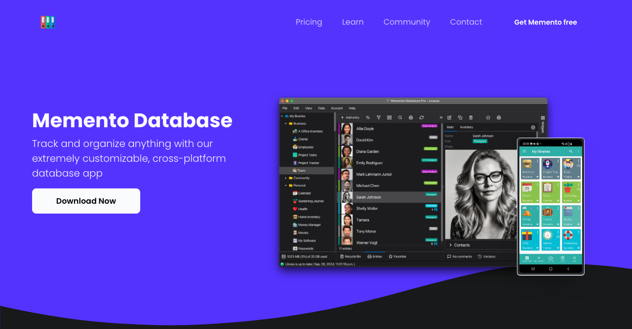Screenshot of Memento Database