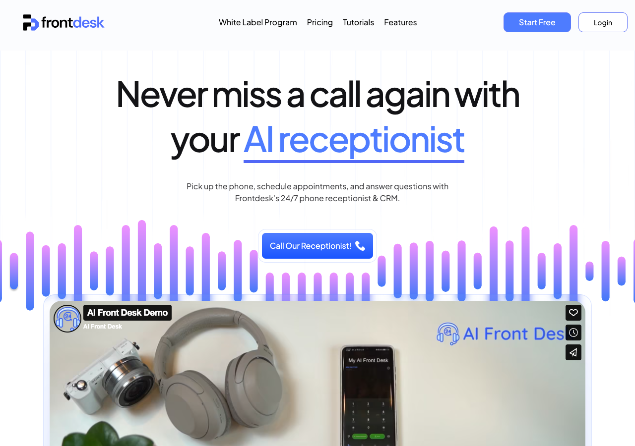 Screenshot of Frontdesk | AI Phone Receptionist