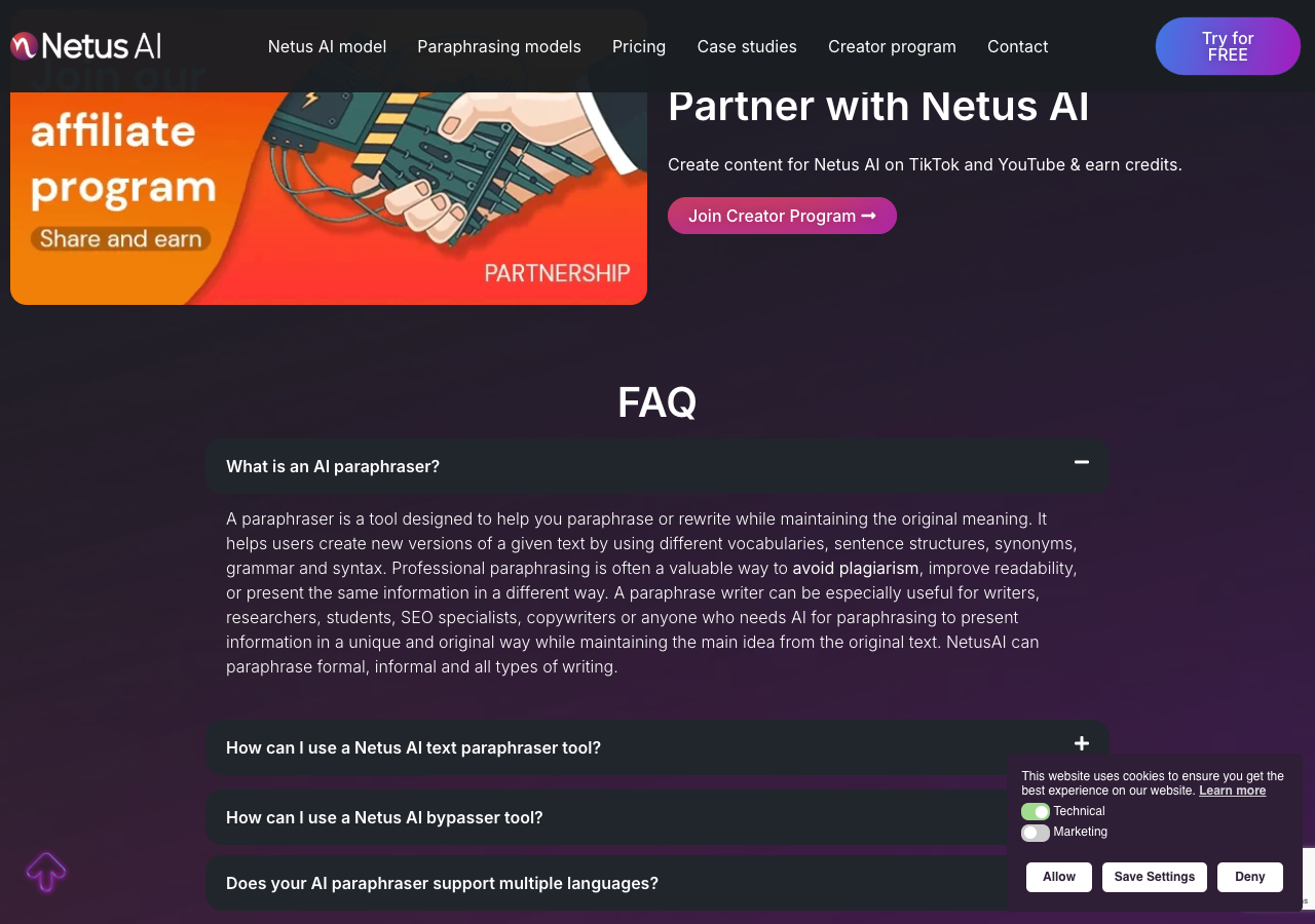 Screenshot of Netus AI