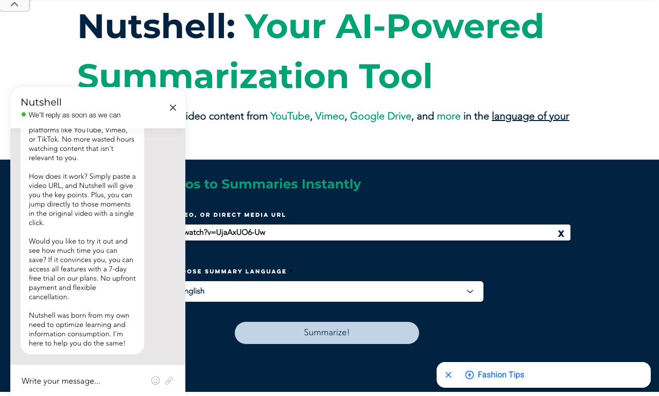 Screenshot of Nutshell Summaries