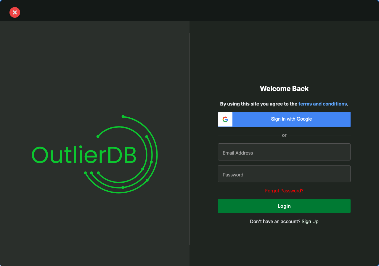 Screenshot of Outlier Database