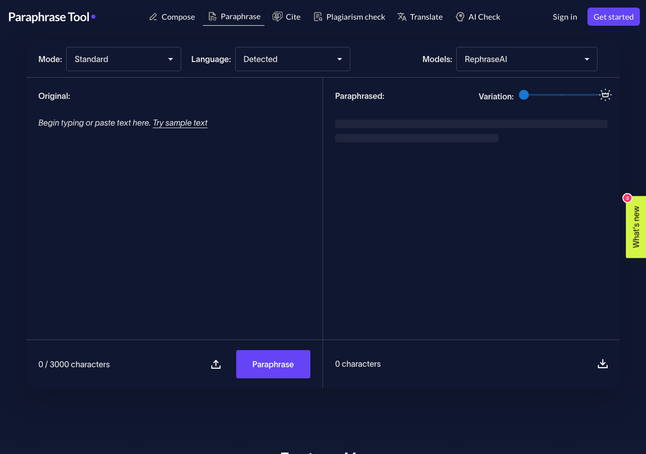 Screenshot of Paraphrase Tool