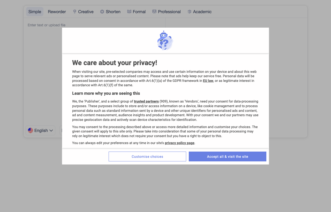 Screenshot of Paraphrasing.io