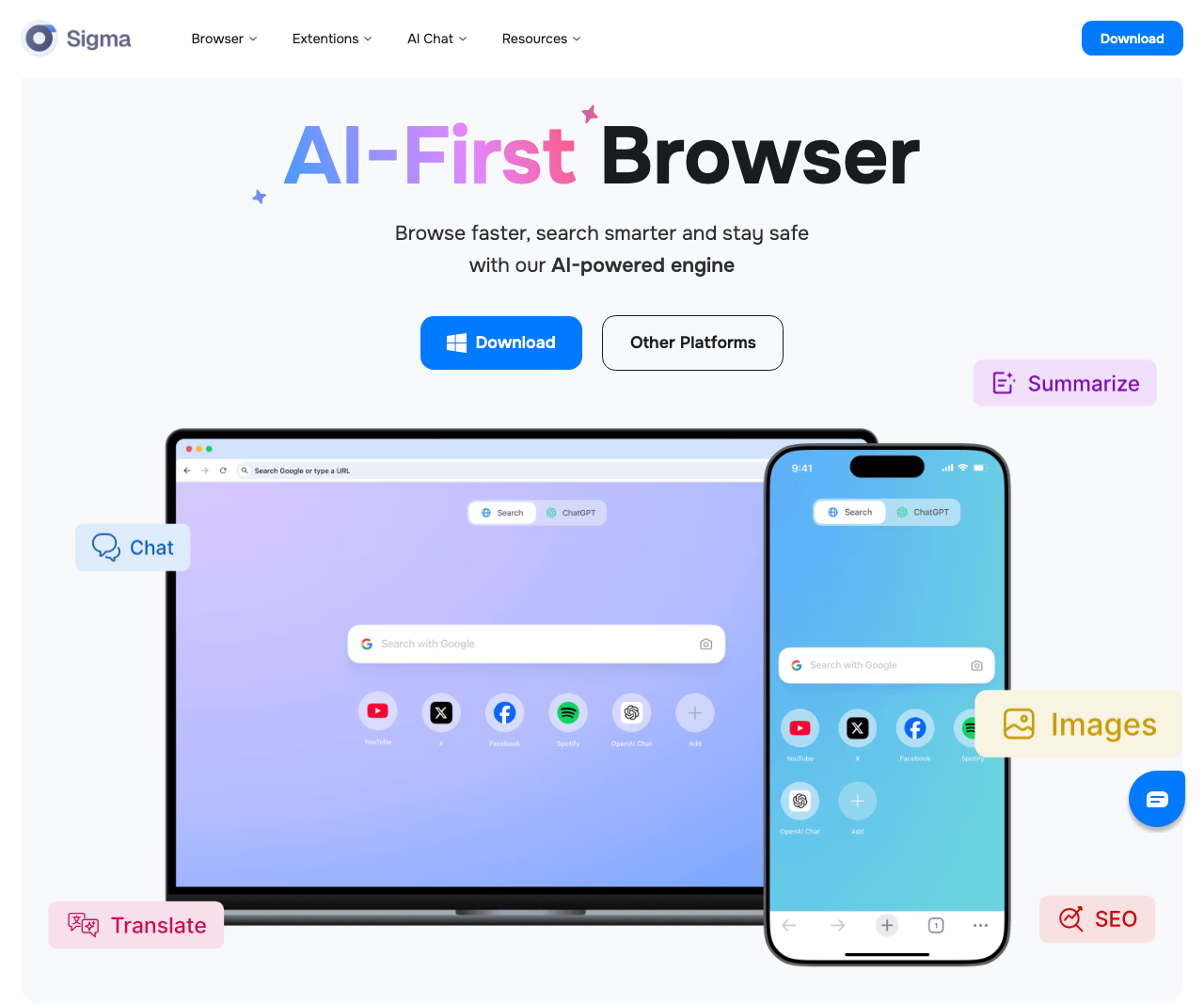 Screenshot of Sigma AI Browser