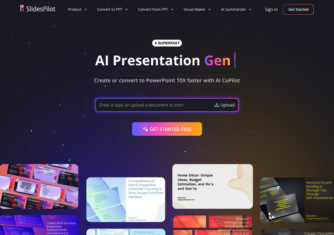 SlidesPilot main image - Transforming your content into captivating slides