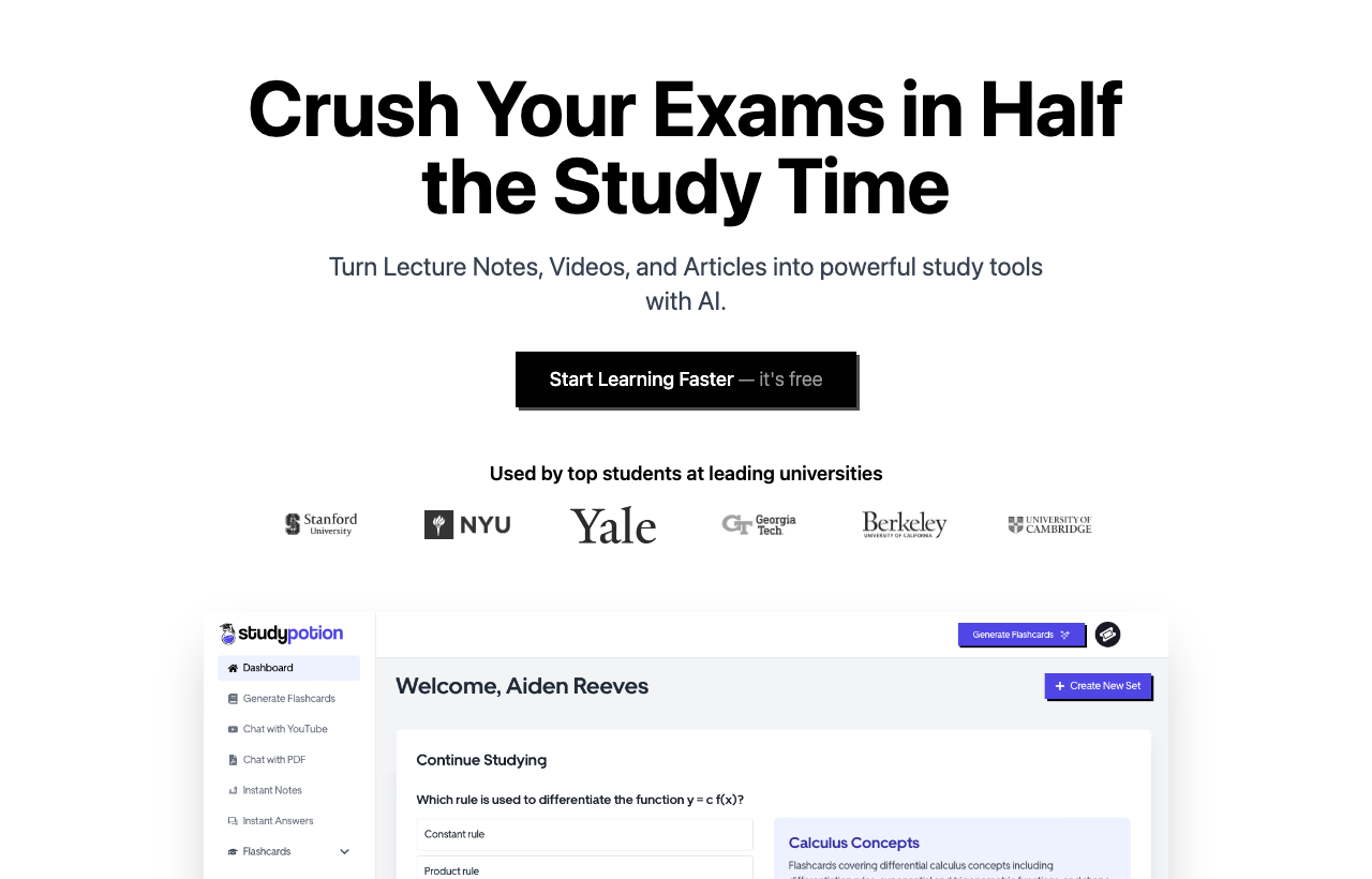 Screenshot of Study Potion AI