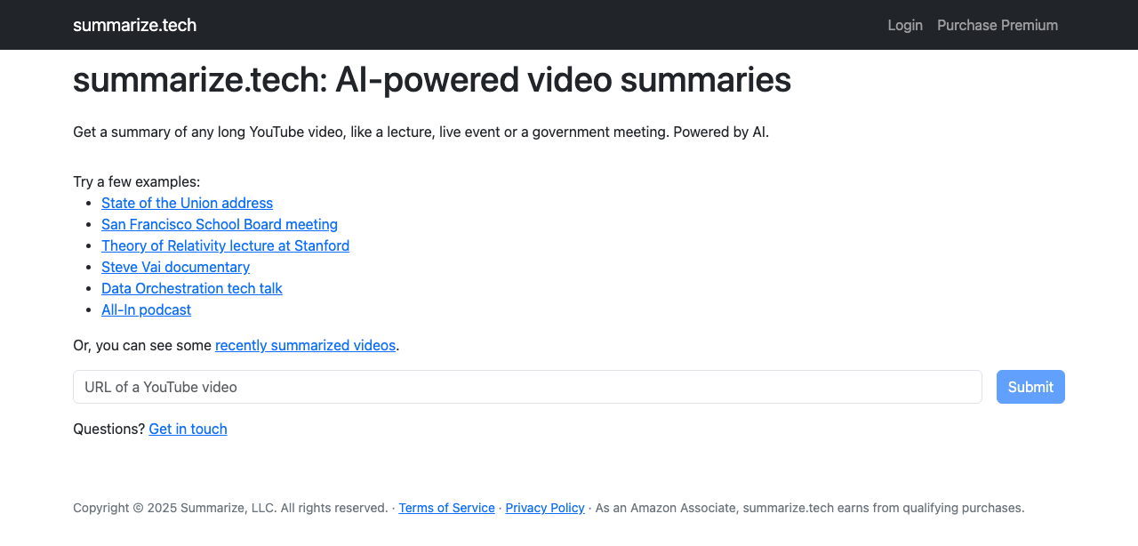 Screenshot of summarize.tech