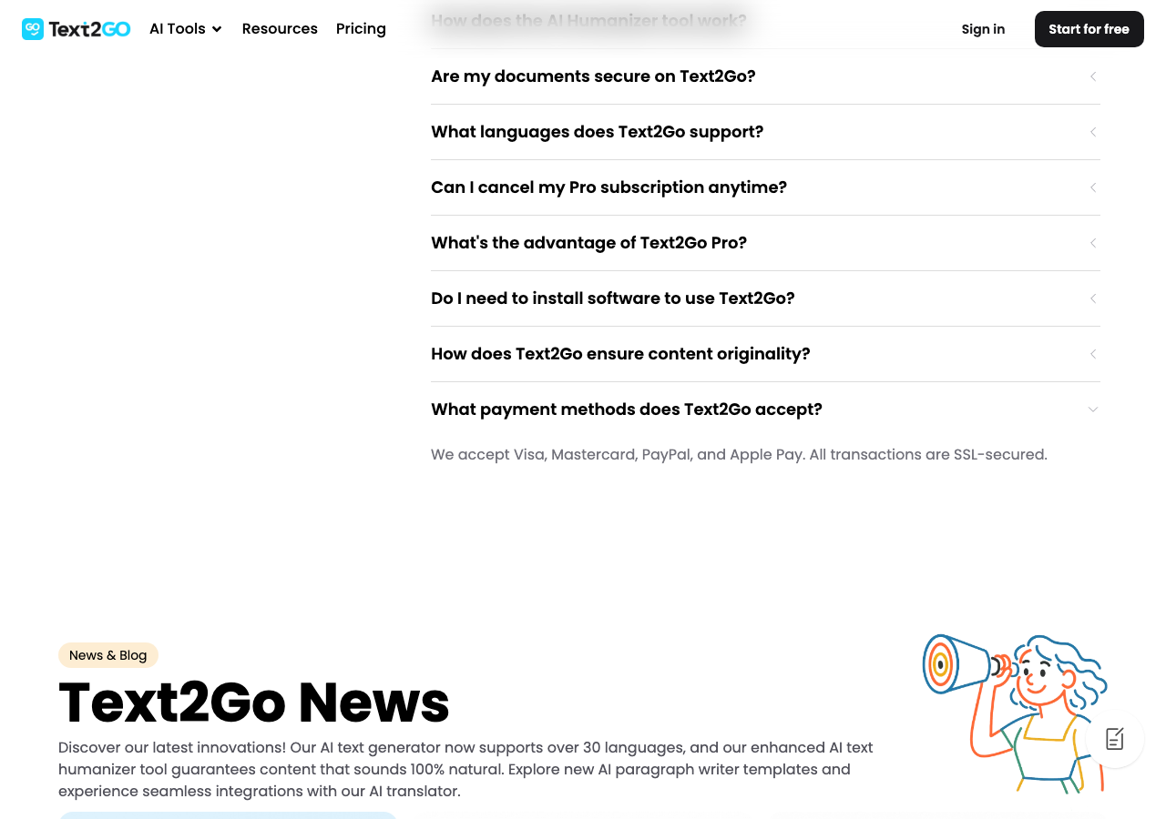 Screenshot of Text2Go