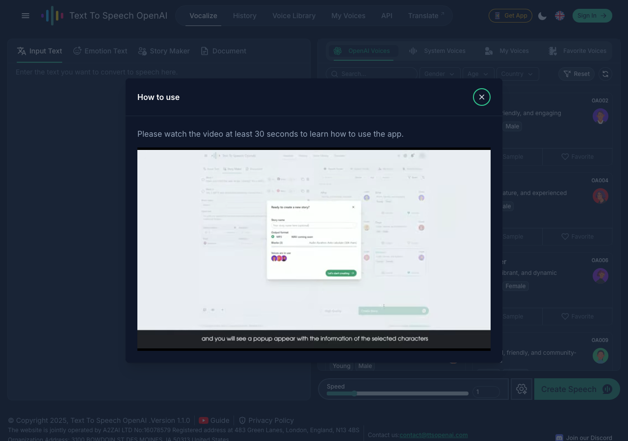 Screenshot of Text To Speech OpenAI