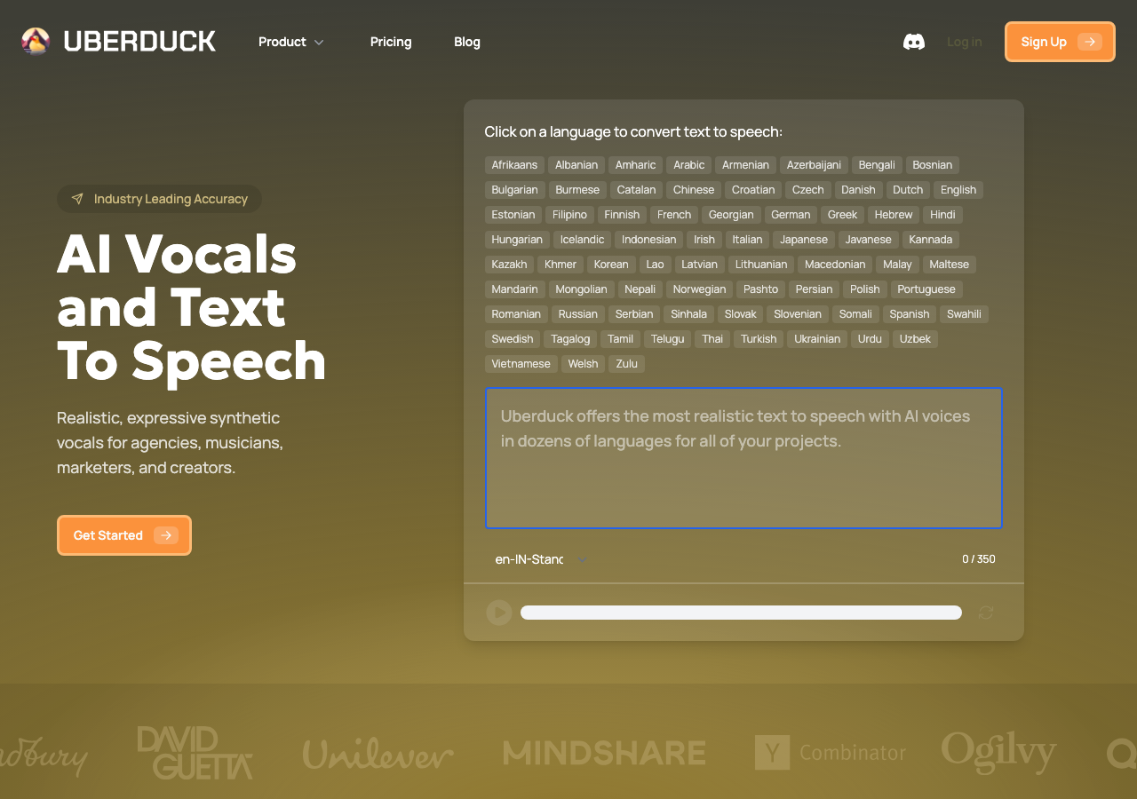 Screenshot of Uberduck