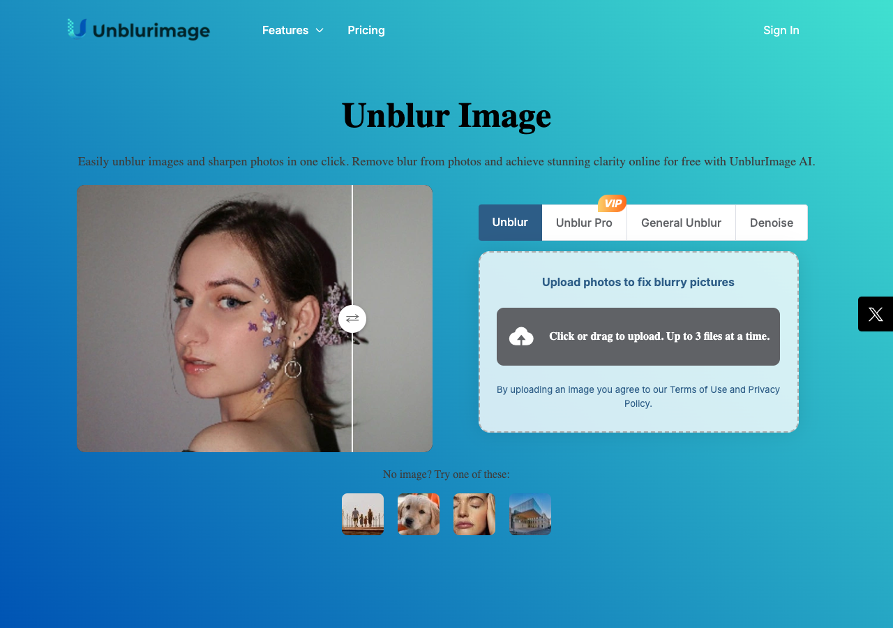 Screenshot of Unblurimage AI