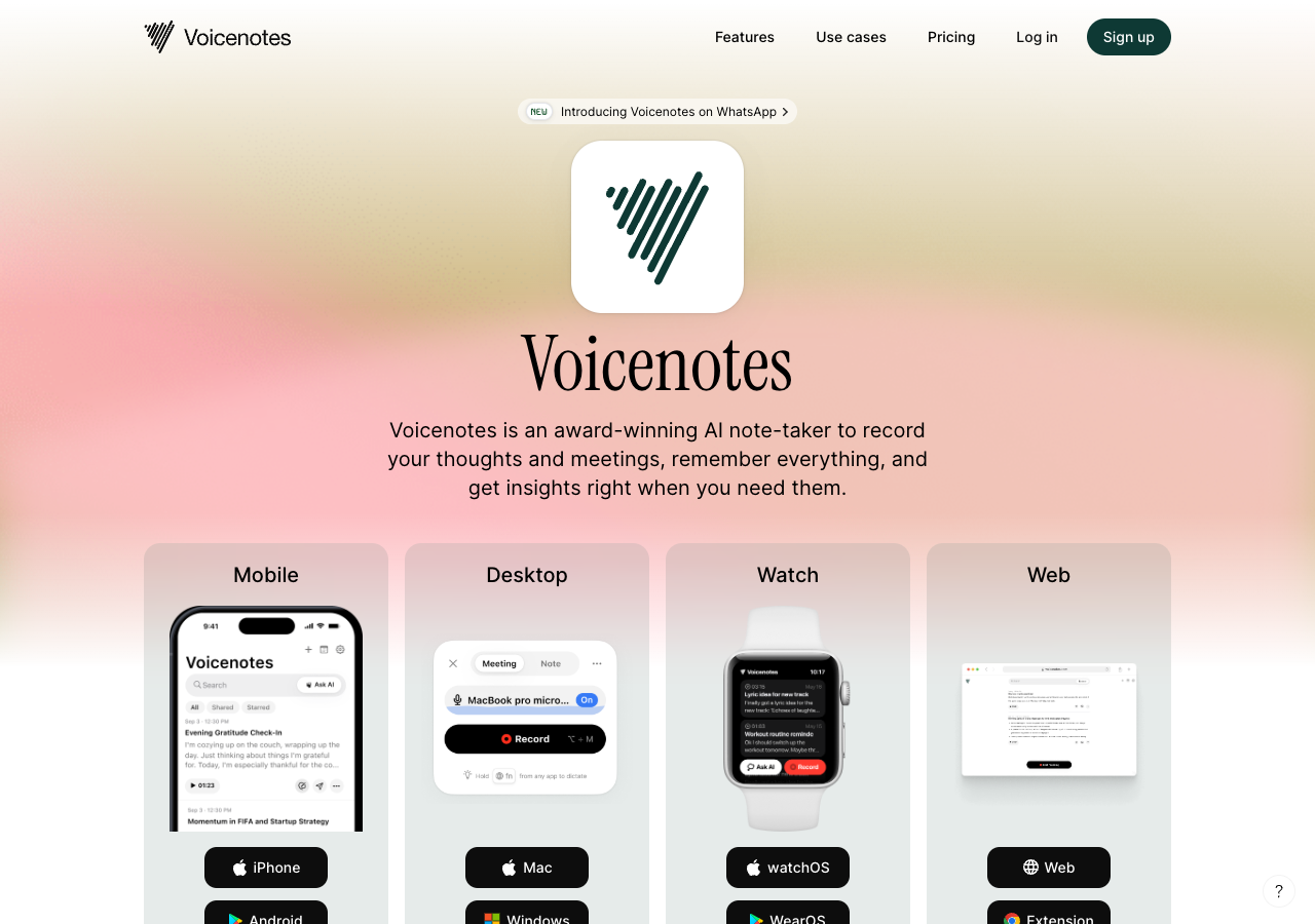 Voicenotes main image - Transforming voice into text effortlessly