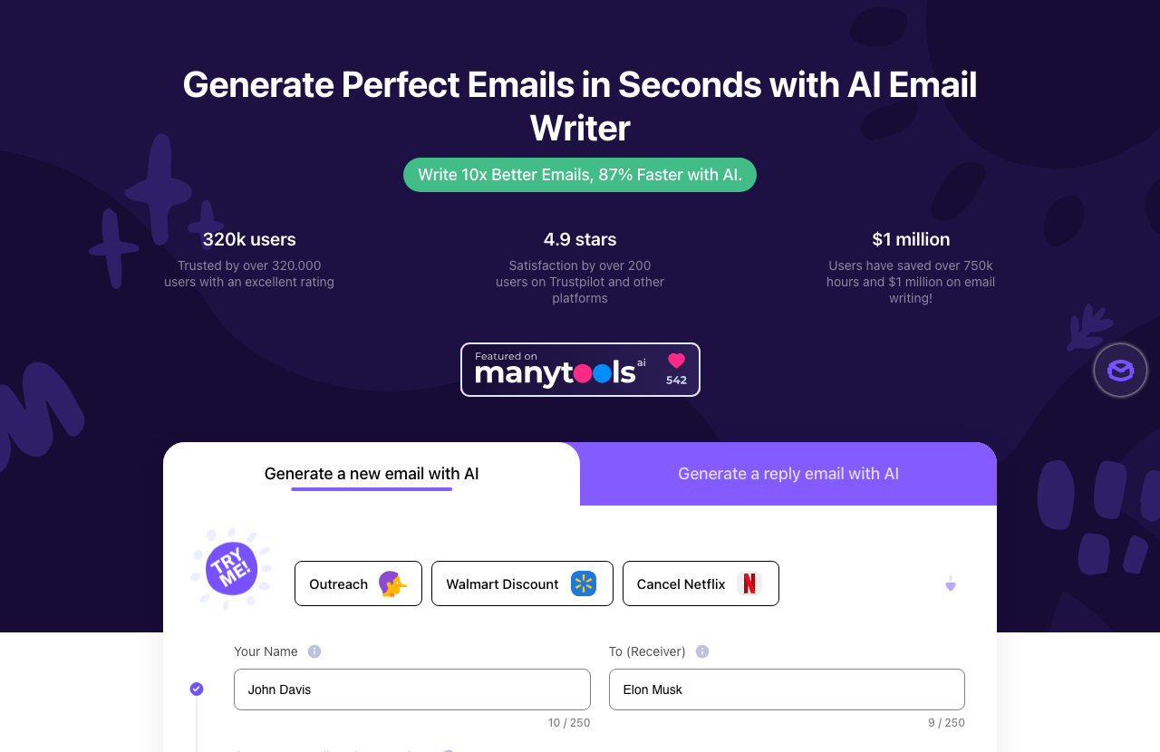 Screenshot of WriteMail.ai