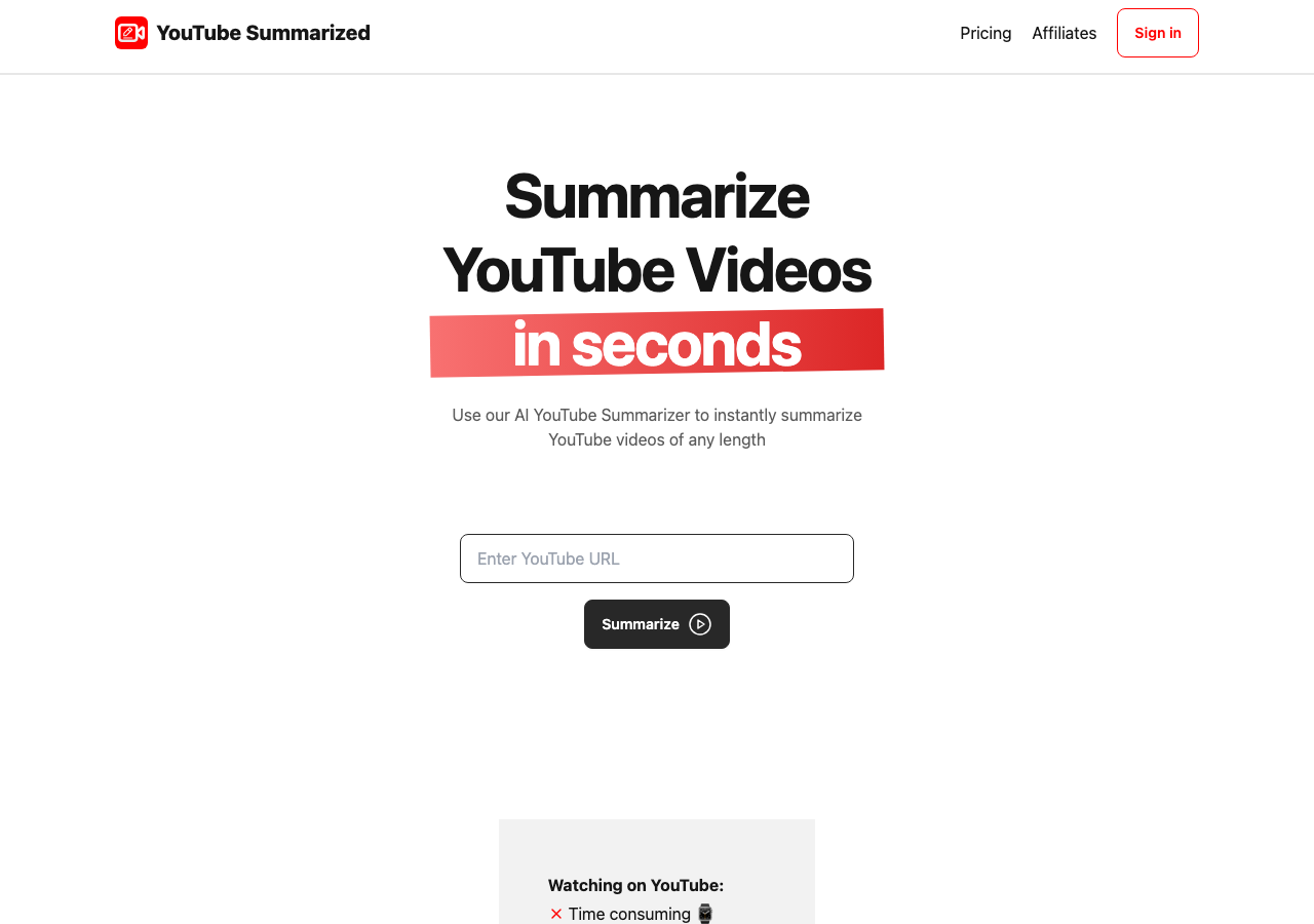 Screenshot of YouTube Summarized