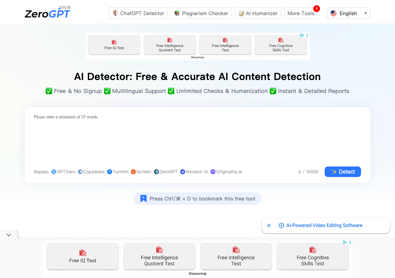 Screenshot of ZeroGPT Plus