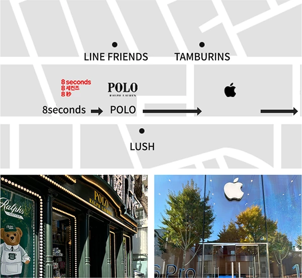 Map of the straight stretch past the Polo store toward the Apple Store - TheLINE Plastic Surgery
