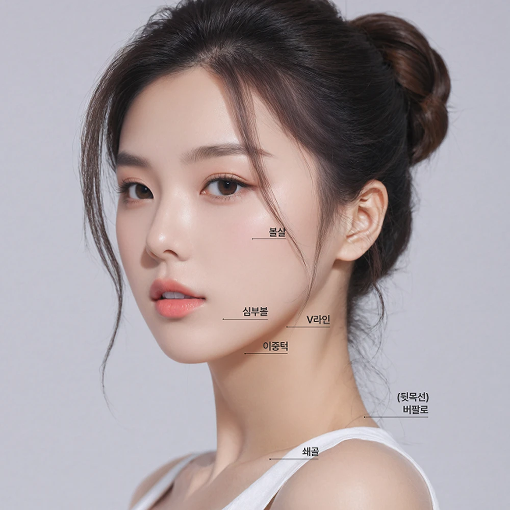 싹주사 얼굴 시술 부위 - 볼살, 심부볼, V라인, 이중턱, 버팔로, 쇄골 - 더라인성형외과