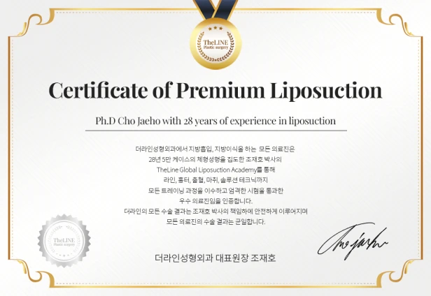 Certificate of Premium Liposuction 지방흡입 등급제 인증서 - 더라인성형외과