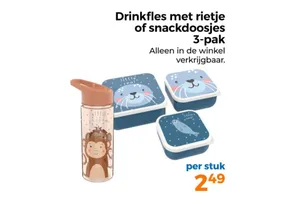 drinkfles met rietje of snackdoosjes