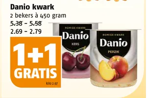 Danio kwark 1 plus 1 gratis aanbieding