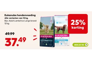 Eukanuba hondenvoeding nu 25.00% korting aanbieding