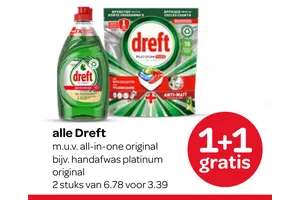 Dreft afwasmiddel 1 plus 1 gratis aanbieding