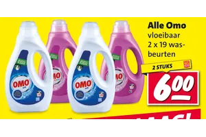 Omo vloeibaar wasmiddel 2 voor €6,00 aanbieding