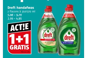 Dreft handafwas 1 plus 1 gratis aanbieding