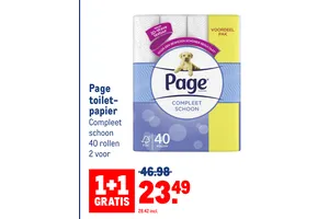 Page toiletpapier 1 plus 1 gratis aanbieding