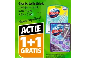 Glorix toiletblok 2 plus 1 gratis aanbieding