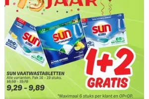 Sun Vaatwastabletten 1 plus 2 gratis aanbieding