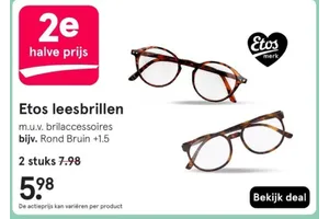 Etos leesbrillen 2 voor €5,98 aanbieding