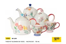 theepot bloemen en vogel