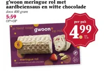 meringue rol met aardbeiensaus en witte chocolade