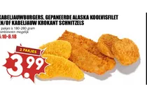 kabeljauwburgers gepaneerde alaska koolvisfilet en of kabeljauw krokant schnitzels