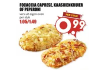focaccia caprese kaasuienkruier of peperoni
