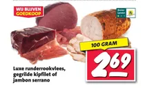 luxe runderrookvlees gegrilde kipfilet of jambon serrano