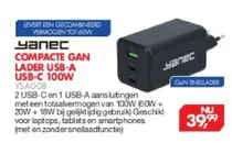 compacte gan lader usb a usb c 100w