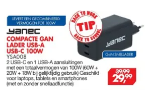 compacte gan lader usb a usb c 100w