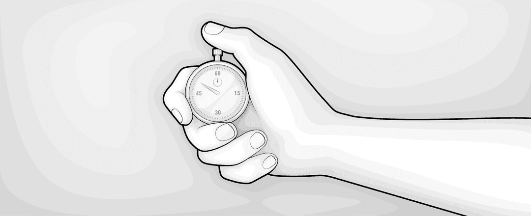 Illustration: Eine Hand hält eine Stoppuhr.