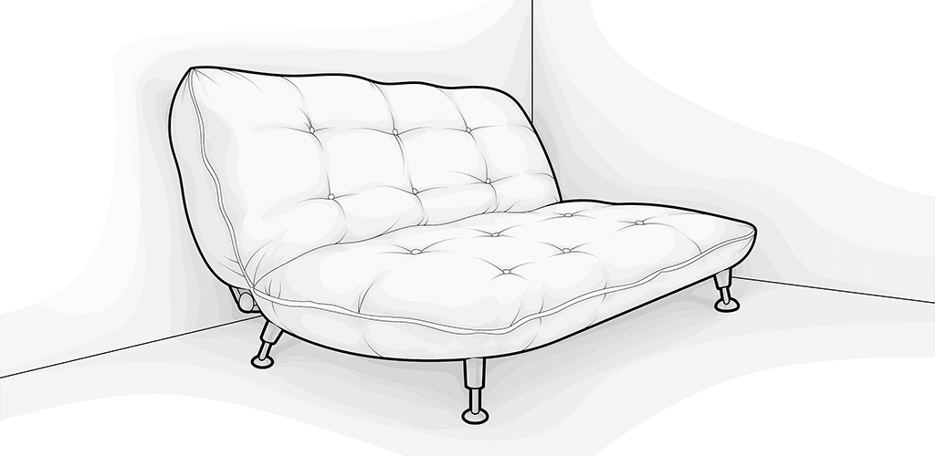 Illustration: ein Querschläfer, auch Klappcouch genannt