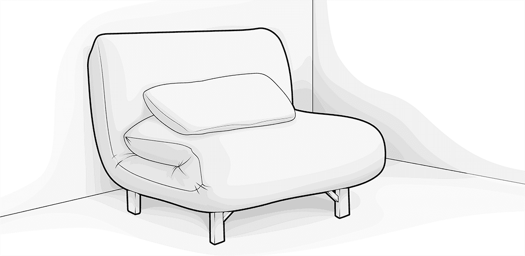 Illustration: ein Schlafsofa als Einsitzer, auch Schlafsessel genannt