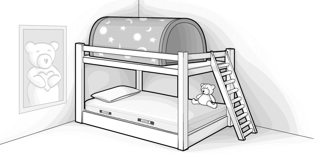 Illustration: Ein Kinderbett mit einem Betttunnel.