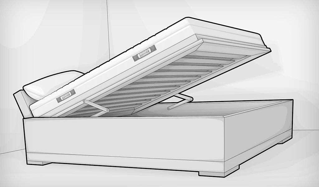 Illustration: Ein aufgeklapptes Funktionsbett.