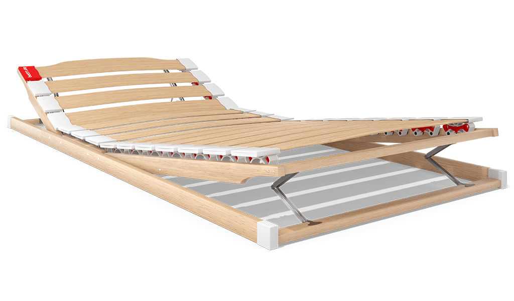 3D-Illustration: Der BODYGUARD® Lattenrost mit angewinkeltem Kopf- und Fußteil.