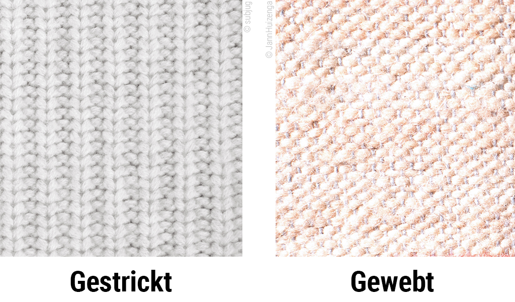 Foto: Gegenüberstellung eines gestrickten und eines gewebten Stoffs.